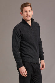 Short Zip Possum Merino Rib Sweater